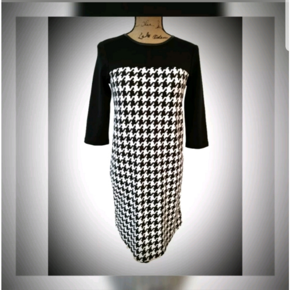 Houndstooth dress black white exposed zipper XS
